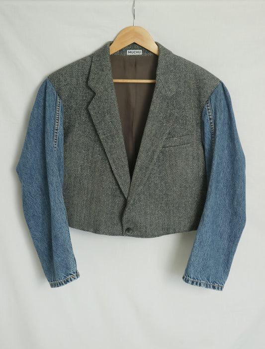 Cropped Blazer - Denim/Tweed