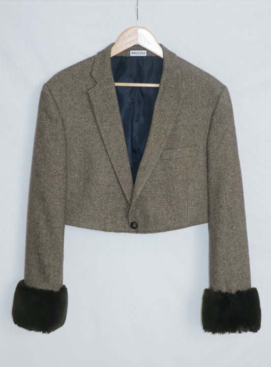 Cropped Blazer - Fur Cuffs