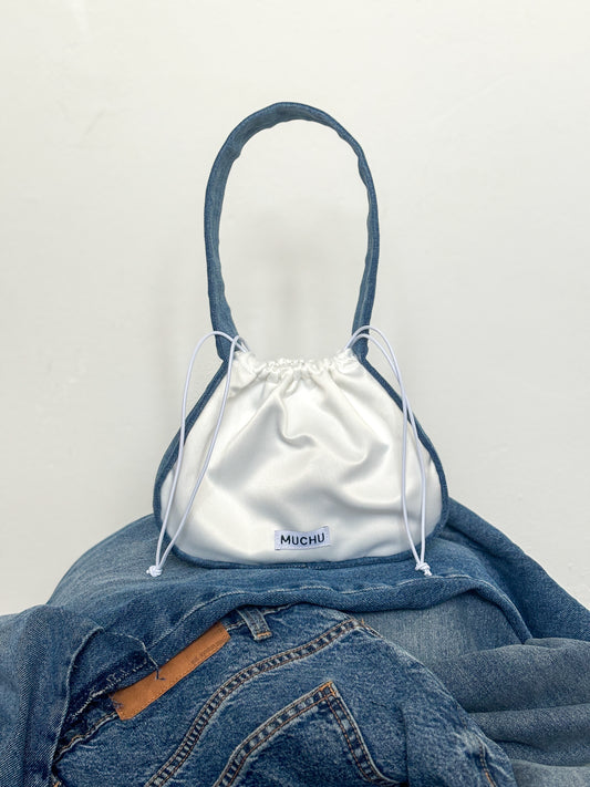Coin Bag - Satin White/Denim